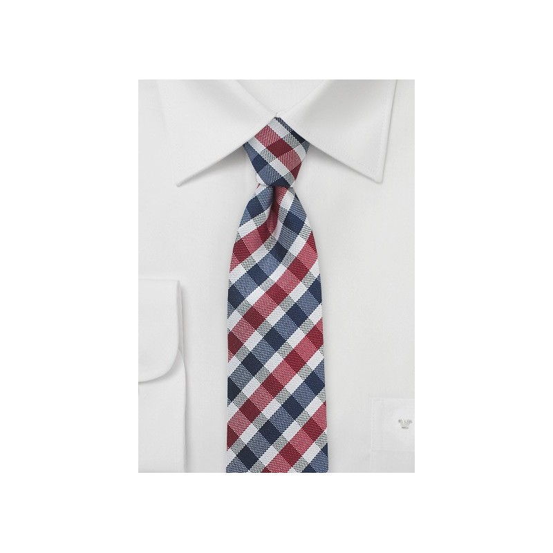 Gingham Tie in Navy and Red