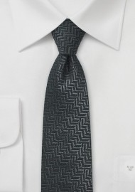 Black Herringbone Wool Tie