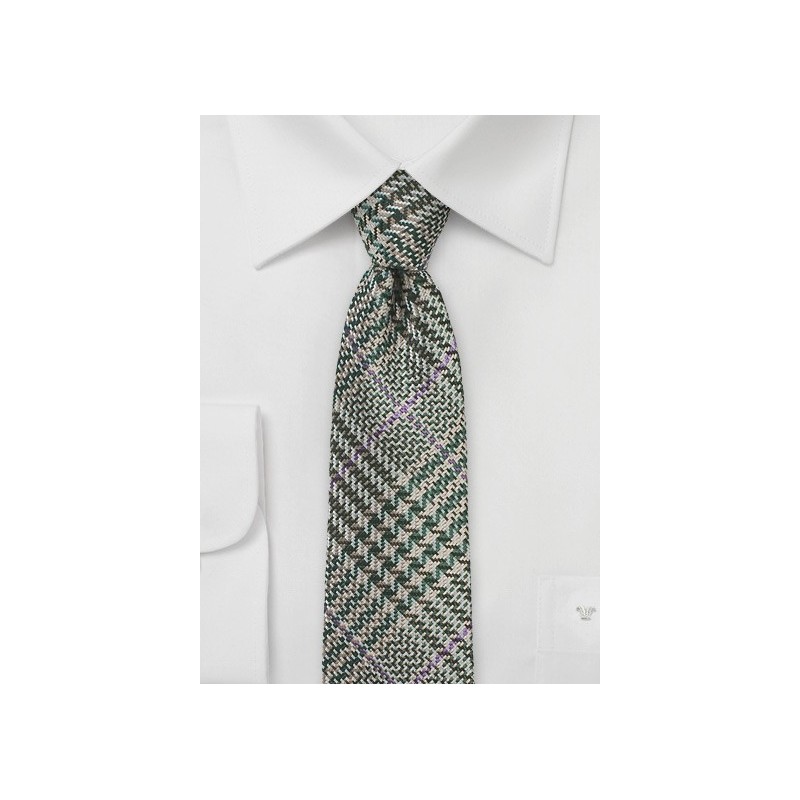 Green Raw Silk Plaid Tie