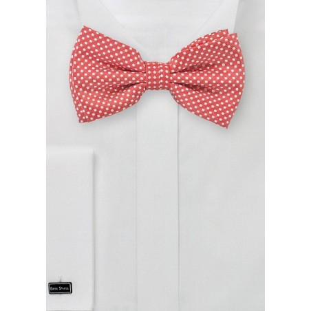 Coral Red Pin Dot Bow Tie