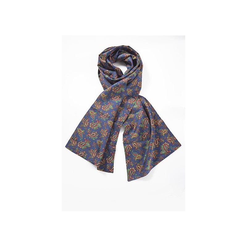 Mens Silk Scarf with Multicolored Paisley Design