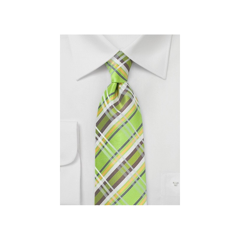 Summer Plaid Silk Tie in Lime Green
