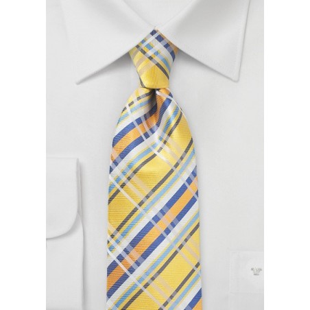 Sun Yellow and Blue Silk Plaid Tie