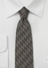 Wool Houndstooth Skinny Tie in Brown Tones