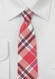 Cotton Plaid Tie in Red, White, and Black
