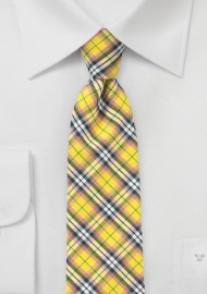 Colorful Yellow Tartan Plaid Cotton Tie