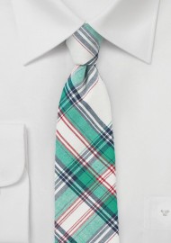 Summer Cotton Tie in Green, Cream, and Blue