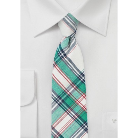 Summer Cotton Tie in Green, Cream, and Blue