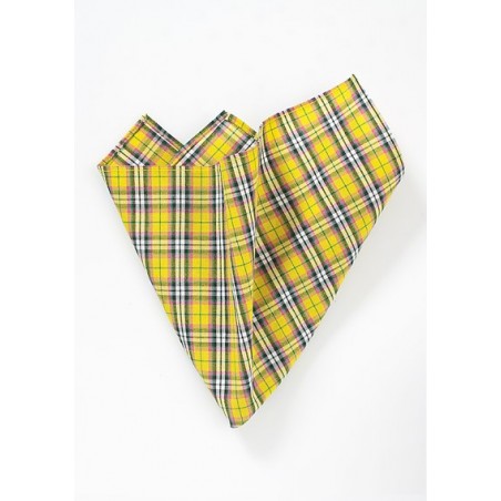 Yellow, Pink, and Gray Plaid Pocket Square
