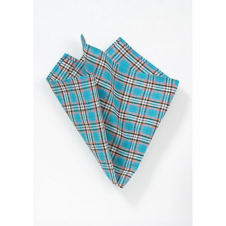 Plaid Pocket Square in Summer Turquoise
