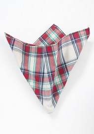 Cream Color Pocket Square with Red and Green Plaids
