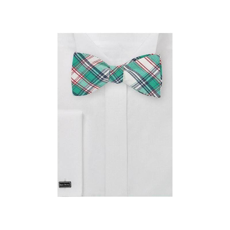 Summer Plaid Bow Tie in Green and Cream