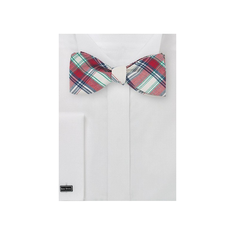 Summer Cotton Bow Tie in Red and Off White