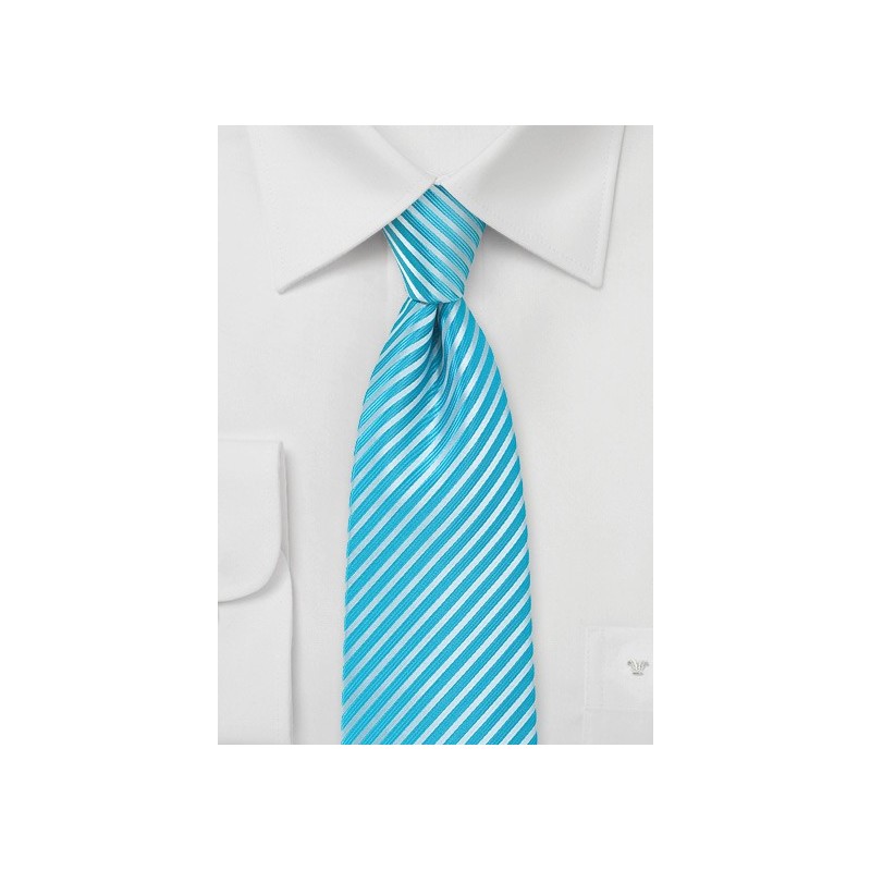 Bright Aqua Striped Tie in XL Length