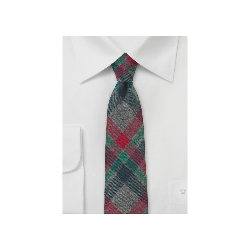 Winter Flannel Necktie in Red, Green, Charcoal