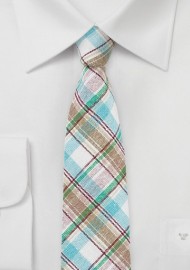 Colorful Summer Linen Plaid Tie