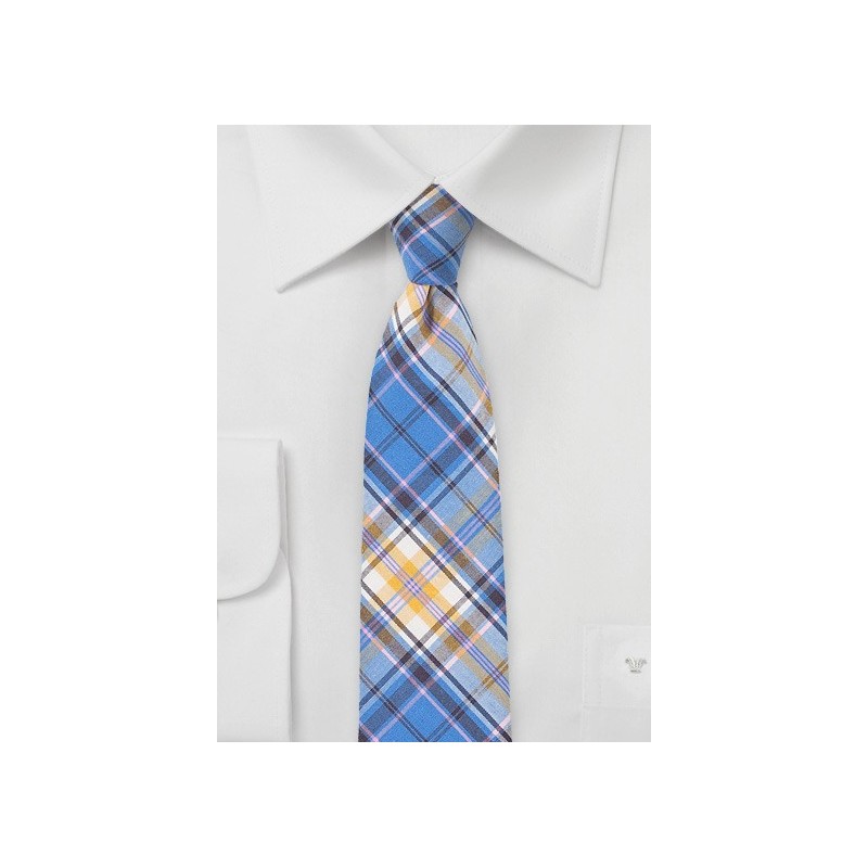 Colorful Summer Cotton Tie in Lavender, Blue, and Golden Tan