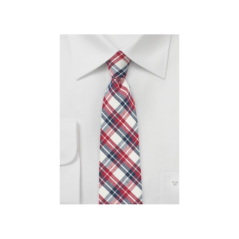 Red, Navy, and Cream Checkered Tie