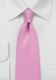 Bright Pink Necktie with Trendy Check Pattern