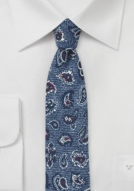 Wool Paisley Tie in Denim Blue