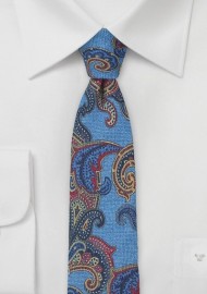 Bold Paisley Print Wool Tie in Blue