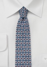 Wool Print Designer Tie in Denim Blue