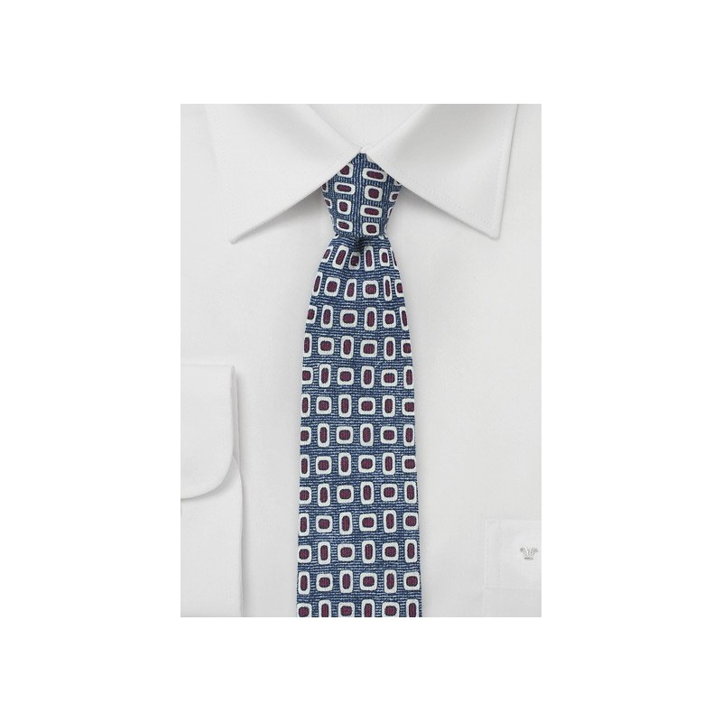 Wool Print Designer Tie in Denim Blue