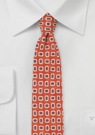 Wool Print Skinny Tie in Orange