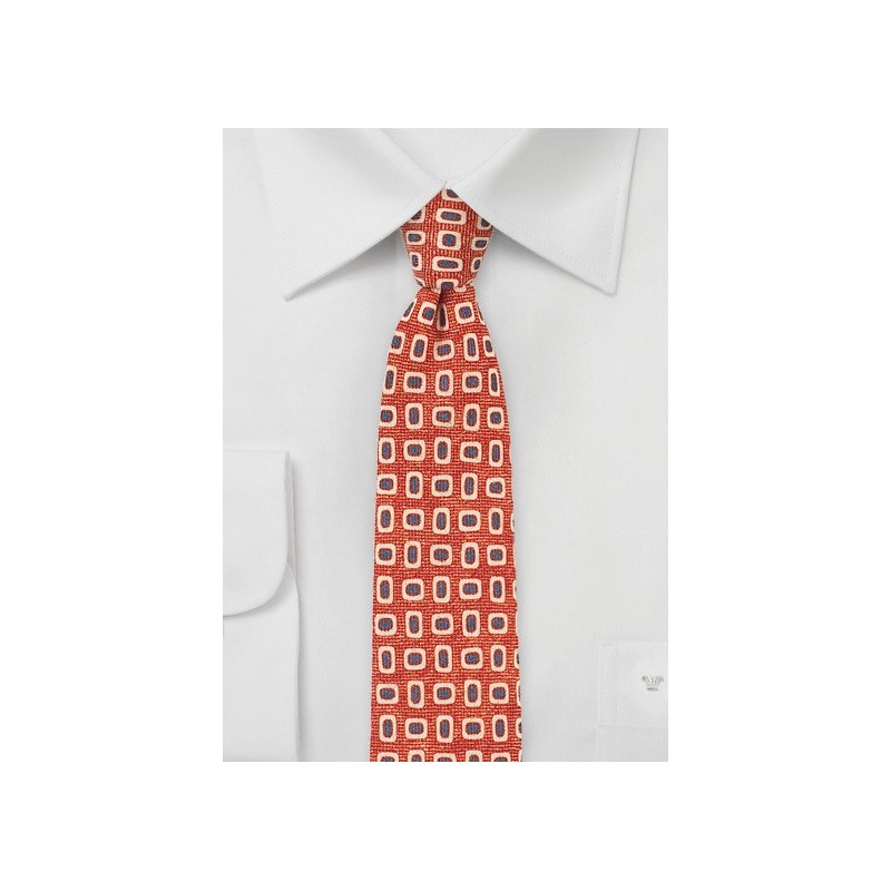 Wool Print Skinny Tie in Orange