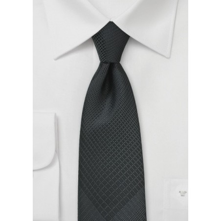 Geometric Plaid Tie in Charcoal and Black