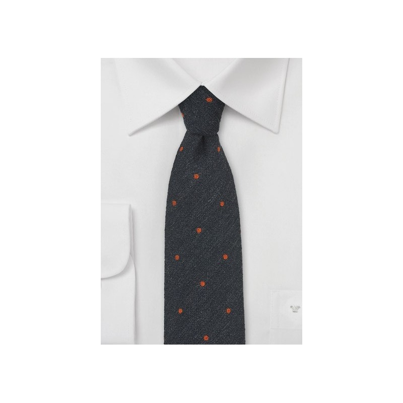 Smoke Gray Tie with Orange Dots in Wool