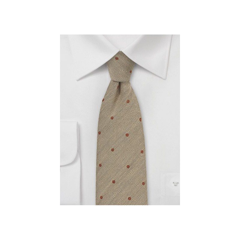 Sand Color Wool Tie with Copper Dots