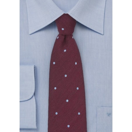 Wool Polka Dot Tie in Winter Red and Light Blue