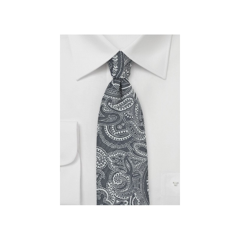 Bandana Print Tie in Gray and Silver