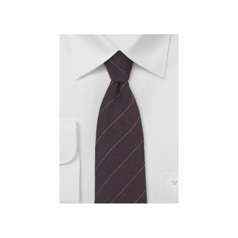 Mahogany Brown Wool Tie with Fine Stripe
