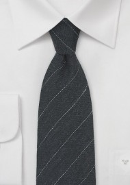 Pencil Striped Wool Tie in Dark Onyx Gray