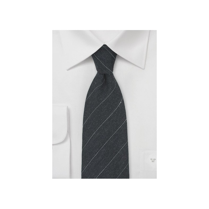 Pencil Striped Wool Tie in Dark Onyx Gray