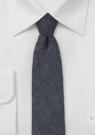 Dark Navy Wool Tie with Glen Check Print
