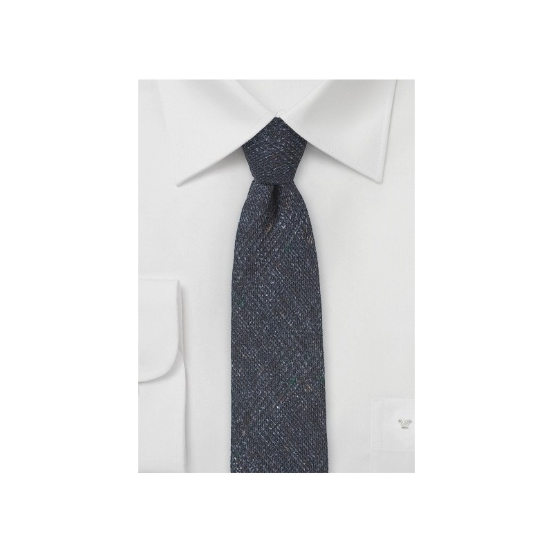Dark Navy Wool Tie with Glen Check Print