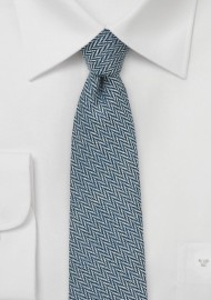Denim Blue Skinny Tie with Herringbone