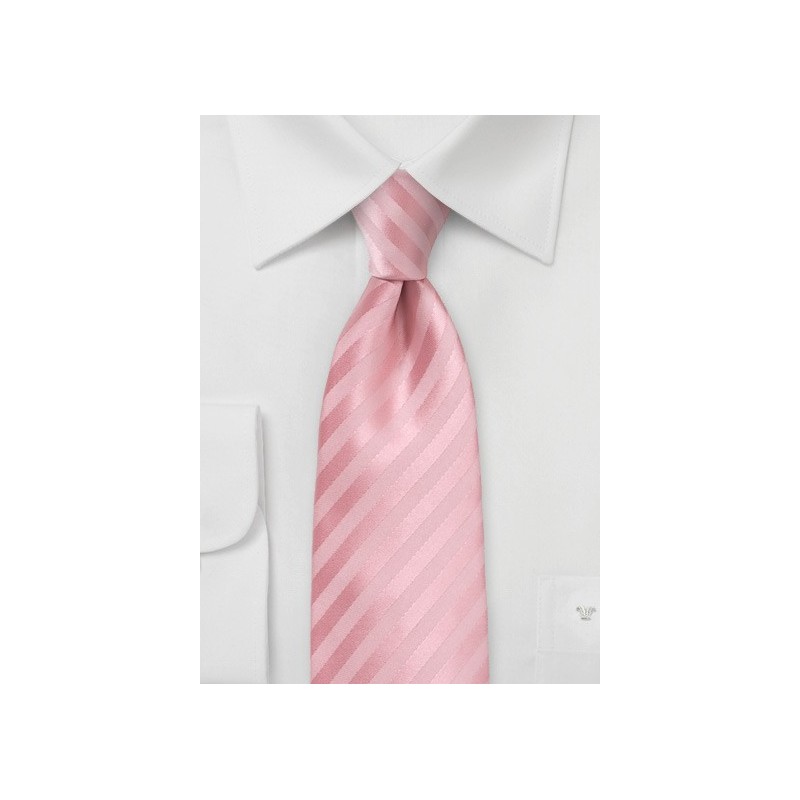 Extra Long Striped Tie in Peony Pink