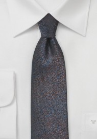 Trendy Silk Skinny Tie in Blue and Copper