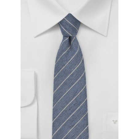 Denim Blue Pencil Stripe Wool Tie