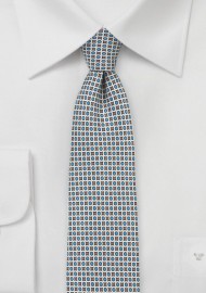 Geometric Print Skinny Tie in Light Blue and Gray