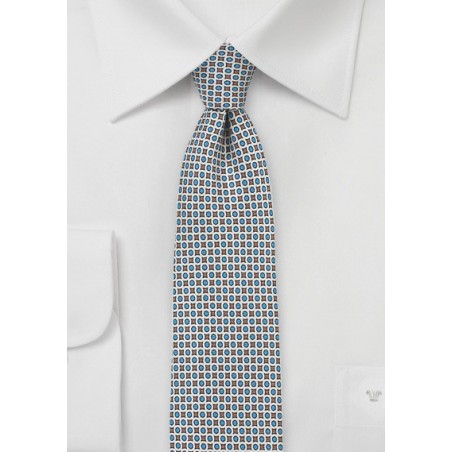 Geometric Print Skinny Tie in Light Blue and Gray