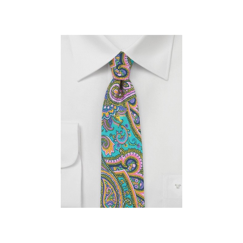 Colorful Skinny Paisley Silk Tie