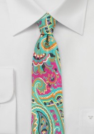 Colorful Paisley Silk Tie in Pink and Mint