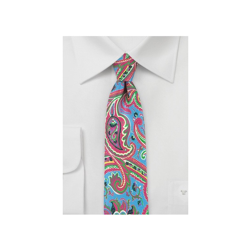 Colorful Silk Paisley Tie in Pink and Blues