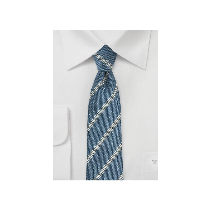 Denim Blue Striped Linen Tie