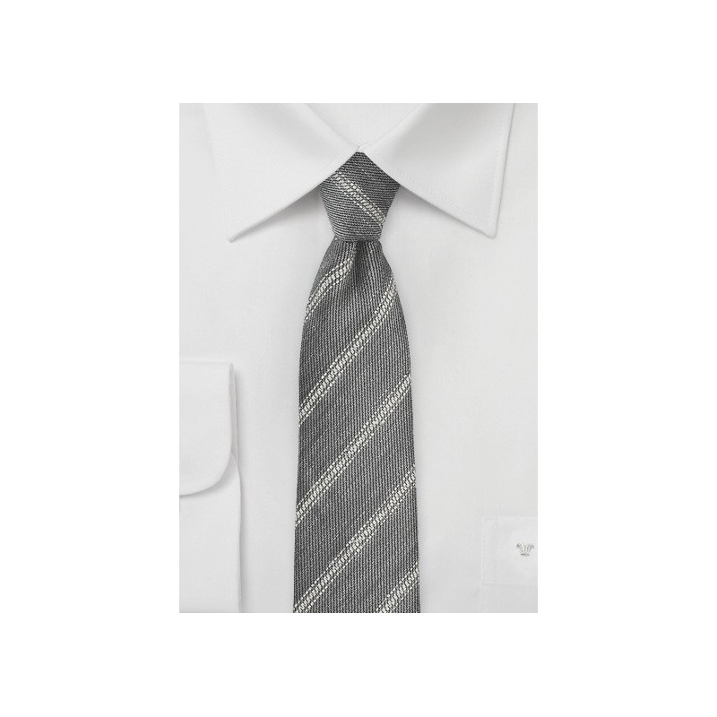 Stone Gray and Cream Stripe Linen Tie